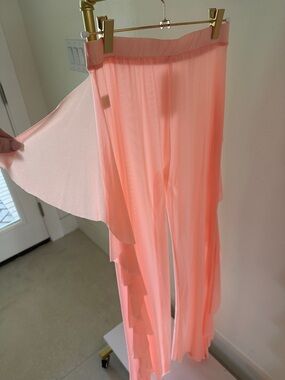 Sheer Ruffle Detail Swim Coverup Pants - Coral Pink NEW